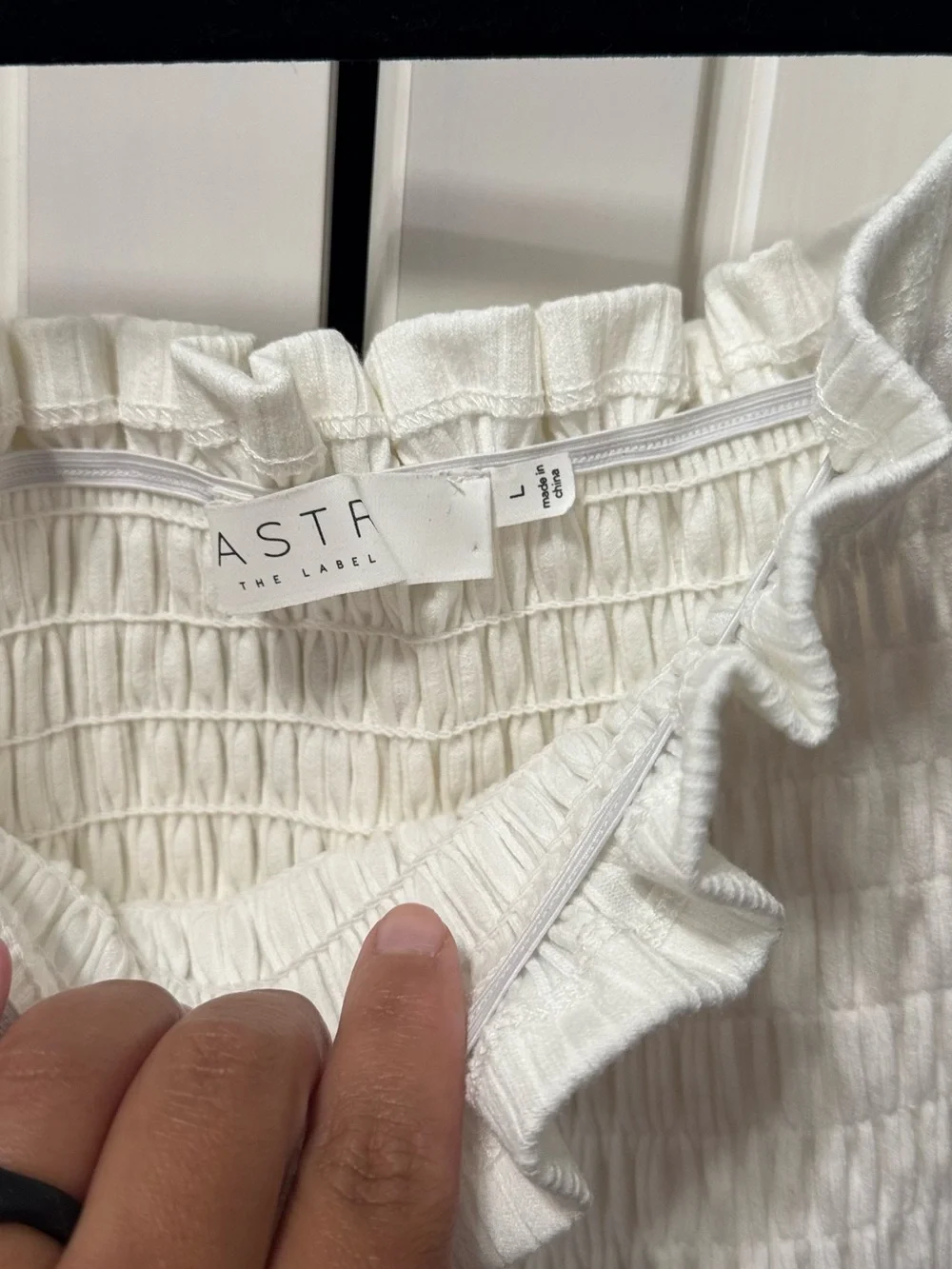ASTR The Label Mason White Smocked Puff Sleeve Crop Top L